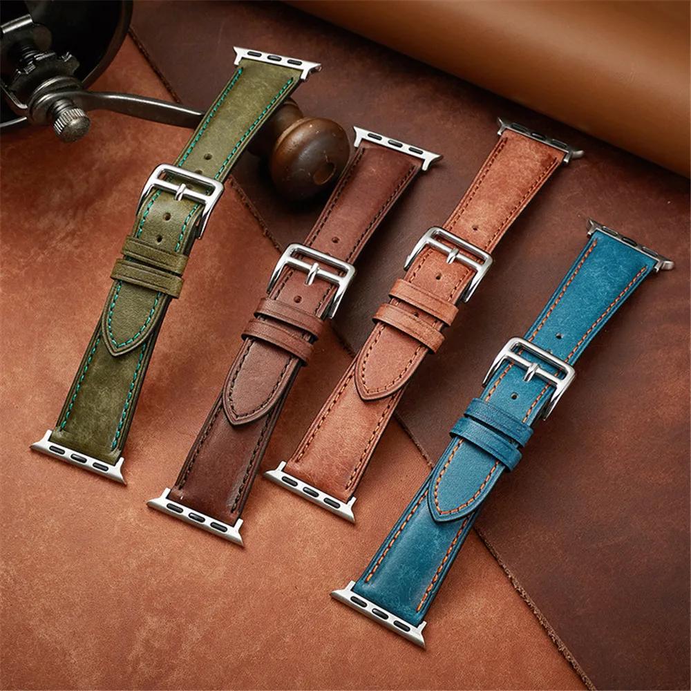 Vintage Genuine Leather Strap for Apple Watch Band 38mm 40mm 41mm 42mm 44mm 45mm Classic Wristband iWatch 7 6 5 4 3 